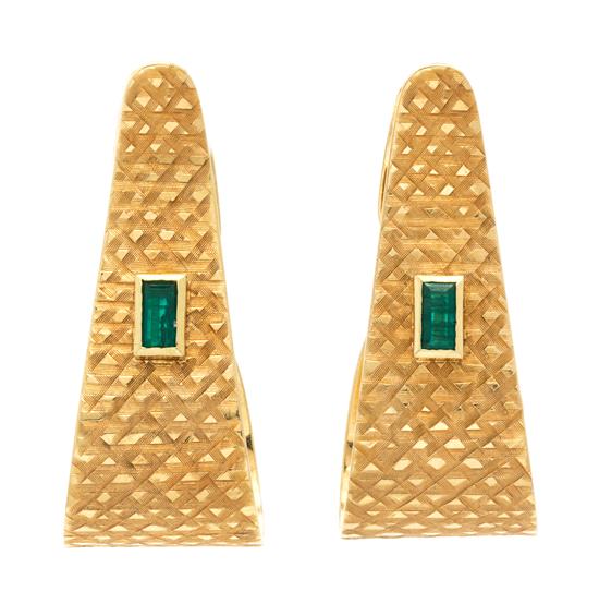 Appraisal: Sale Lot A Pair of Karat Yellow Gold and Emerald