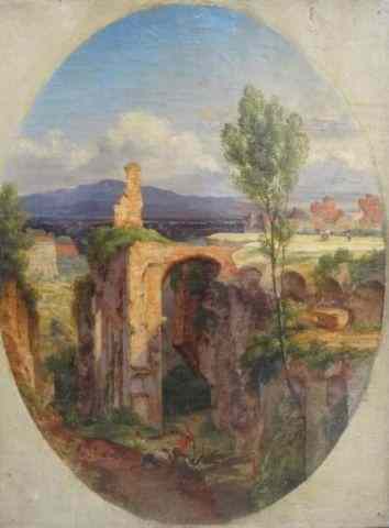 Appraisal: O C Italian Landscape with Ruins Figures Possibly Appian Way