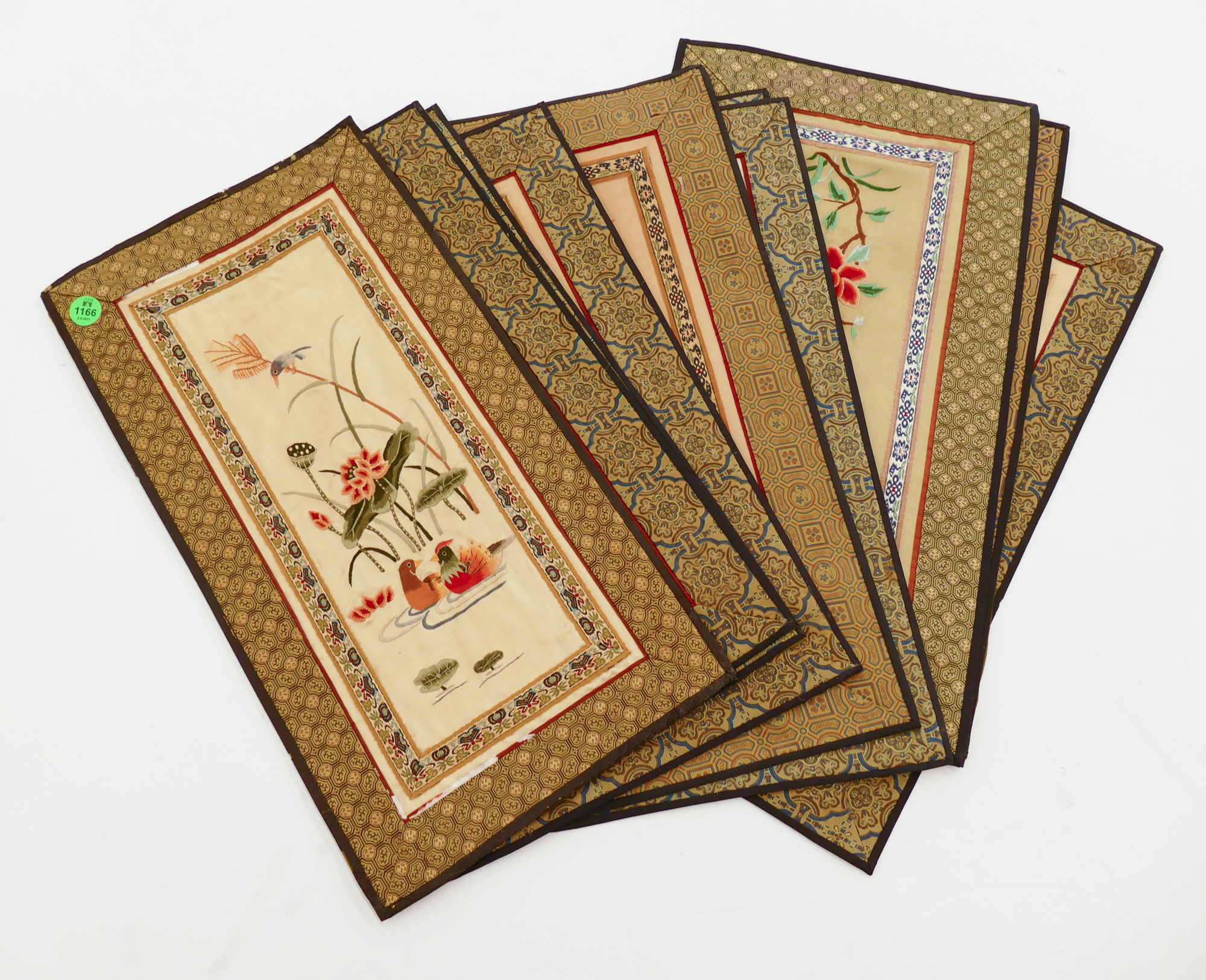 Appraisal: Stack pc Chinese Silk Embroidered Panels- x ''