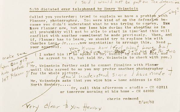 Appraisal: A Marilyn Monroe annotated note Dated this half-page of paper