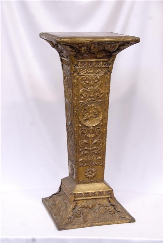 Appraisal: BRONZE OVERLAY PEDESTAL Classic designed pedestal Bronze overlay wood top