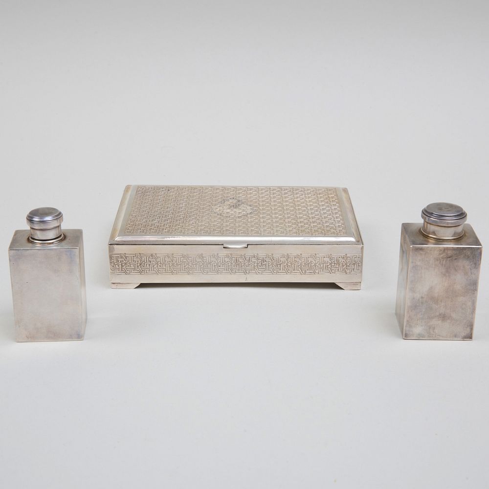 Appraisal: Pair of French Keller Silver Toilet Bottles and Middle Eastern