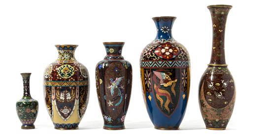 Appraisal: Sale Lot Five Japanese Cloisonne Vases comprising a baluster vase