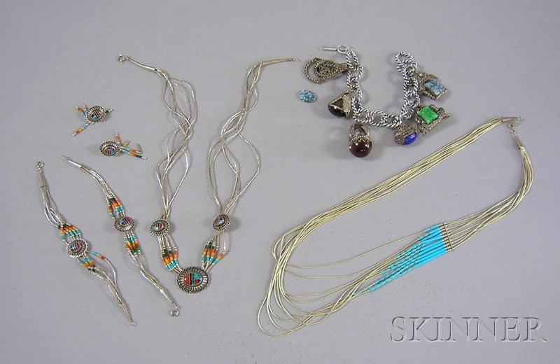 Appraisal: Small Group of Sterling Silver and Hardstone Beaded Jewelry including