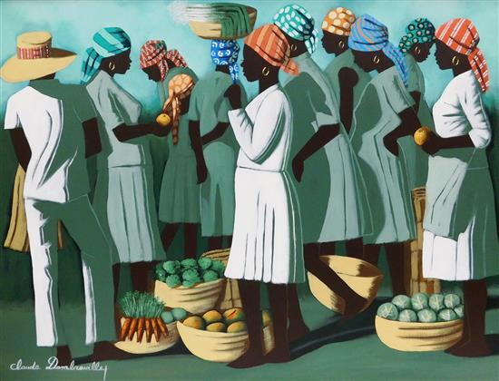 Appraisal: Claude Dambreville Haitian th C acrylic on canvas market scene