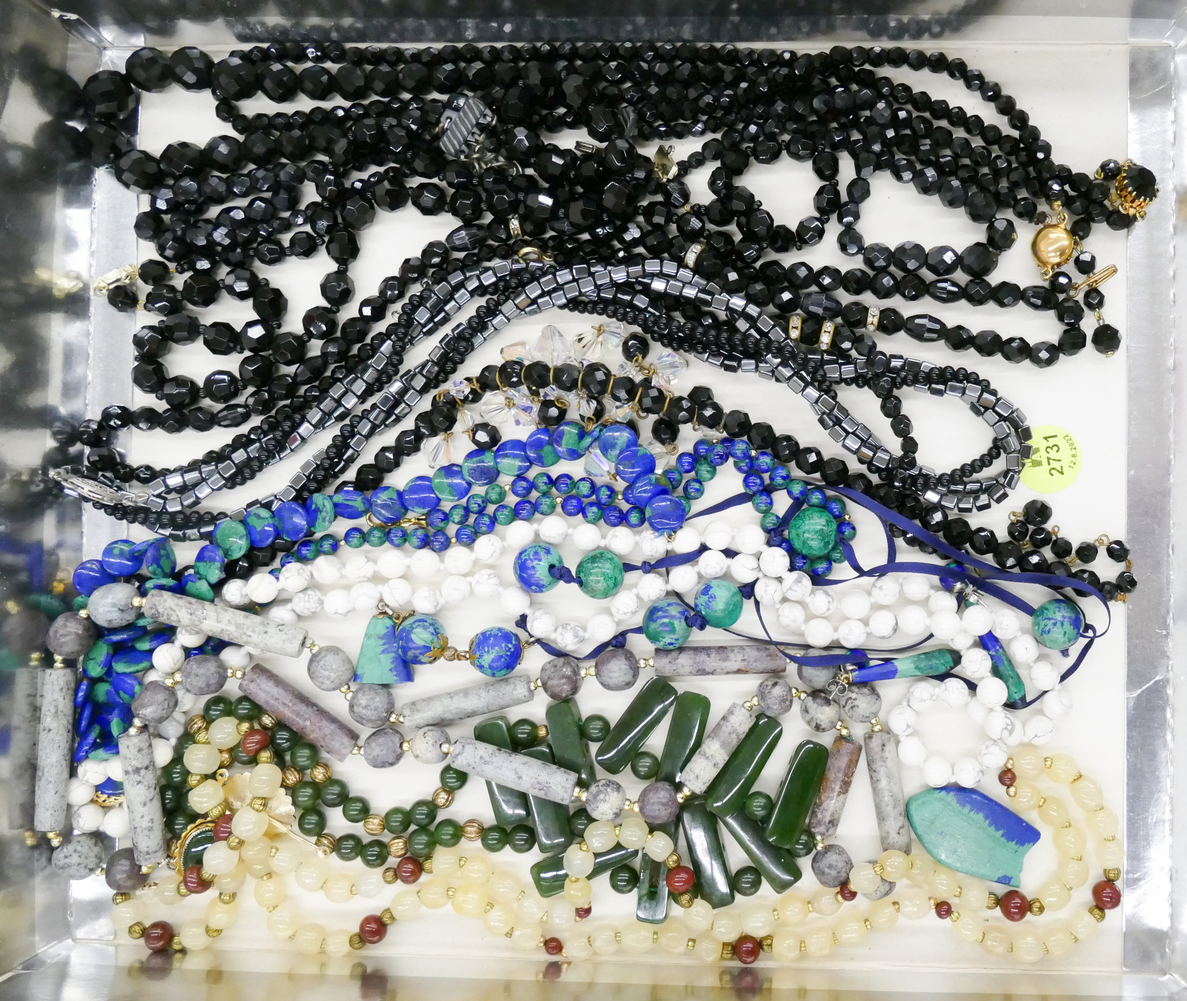 Appraisal: Box Jet Glass Stone Beaded Necklaces