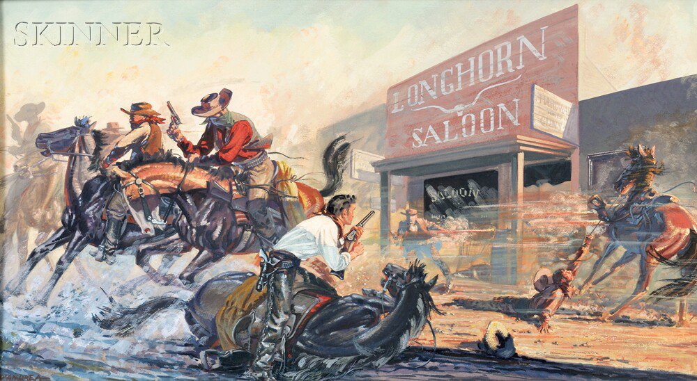 Appraisal: Cheslie D'Andrea American - Shoot-out at Longhorn Saloon Signed D'ANDREA