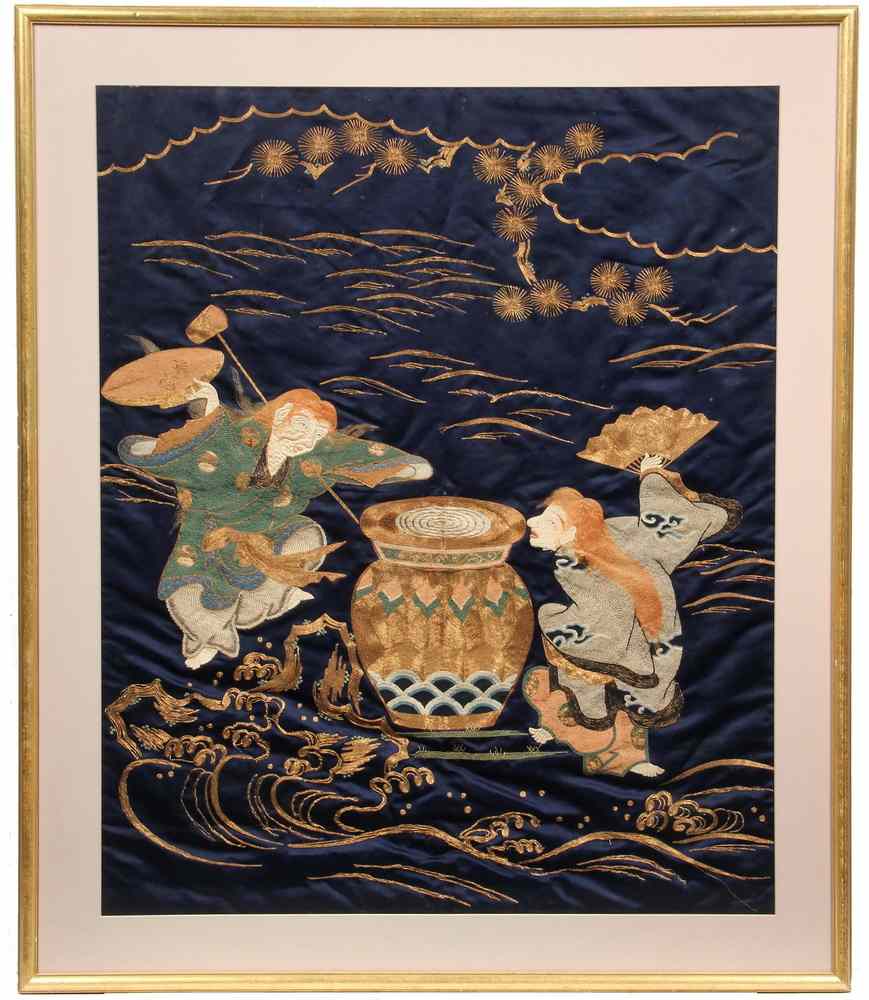 Appraisal: JAPANESE EMBROIDERY - th c Japanese Embroidered Silk Panel worked