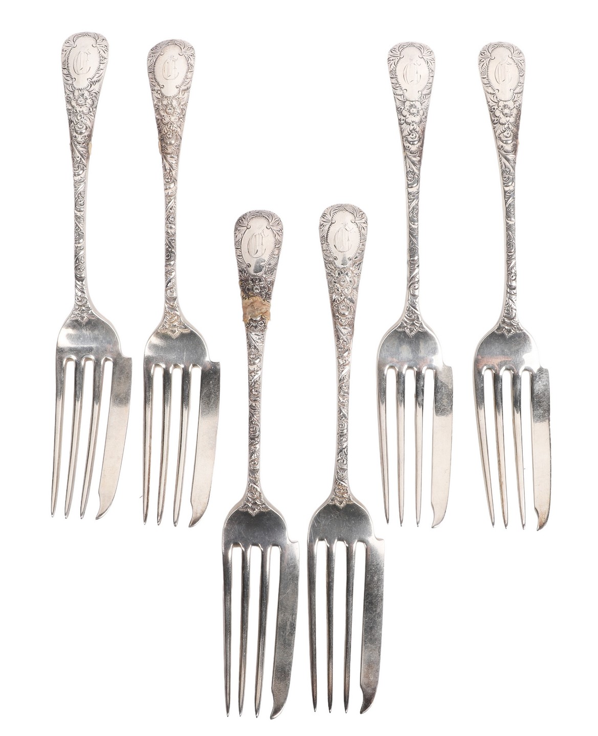 Appraisal: JE Caldwell sterling silver pastry dessert forks C monogram l