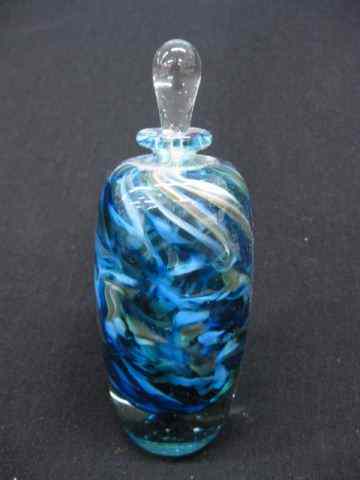 Appraisal: Art Glass Perfume Bottle mottled teal decoration signed excellent