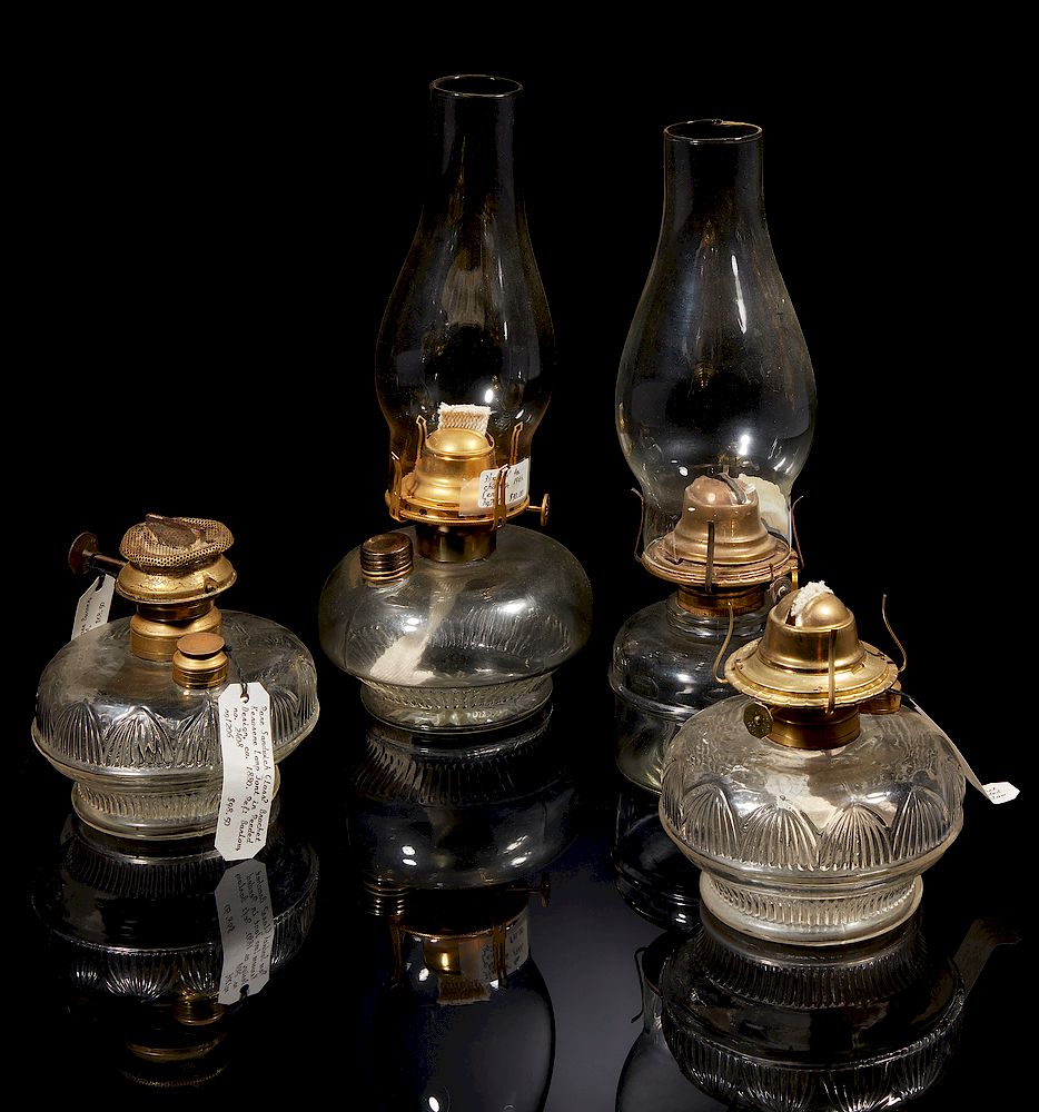 Appraisal: Four Glass Kerosene Lamps Four assorted glass kerosene lamp two