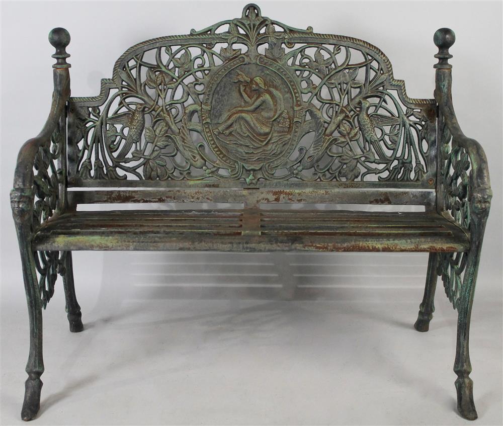 Appraisal: WROUGHT IRON GARDEN BENCH having an arched back with pierced