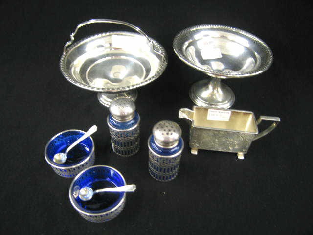 Appraisal: Pcs of Sterling Silver open salts and pepper with cobalt