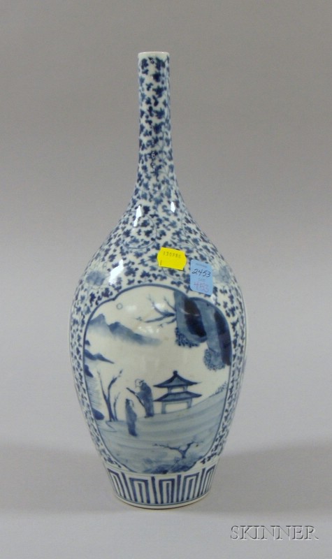 Appraisal: Arita Blue and White Bottle Vase depicting a shore scene