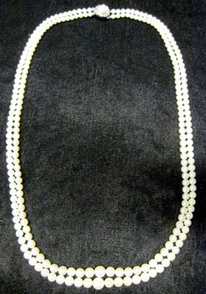 Appraisal: Lady's karat white gold double pearl strandGraduated pearls ranging from