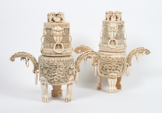 Appraisal: Pair of Chinese carved bone ceremonial vessels early th century