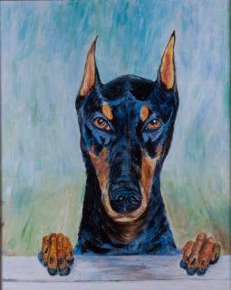 Appraisal: E Fishman Doberman Oil On Canvas Titled signed and dated