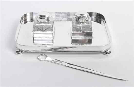 Appraisal: An English Silverplate Inkstand Barker Ellis of rectangular form with