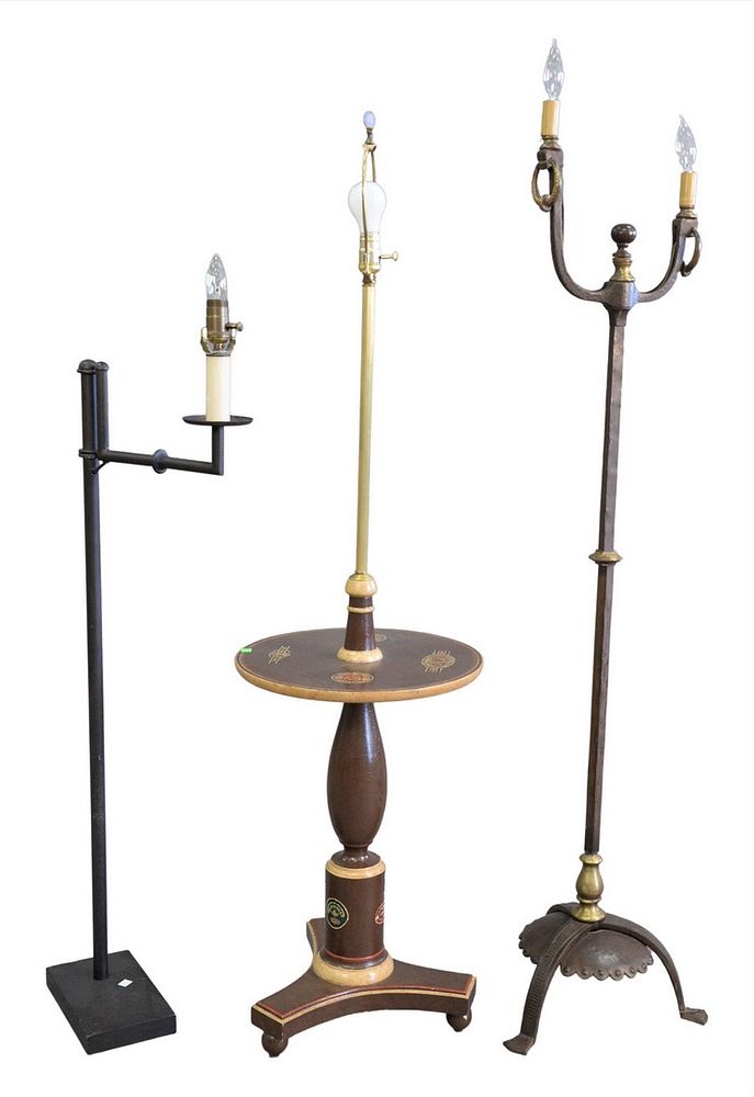 Appraisal: Three Contemporary Floor Lamps two iron and one painted table