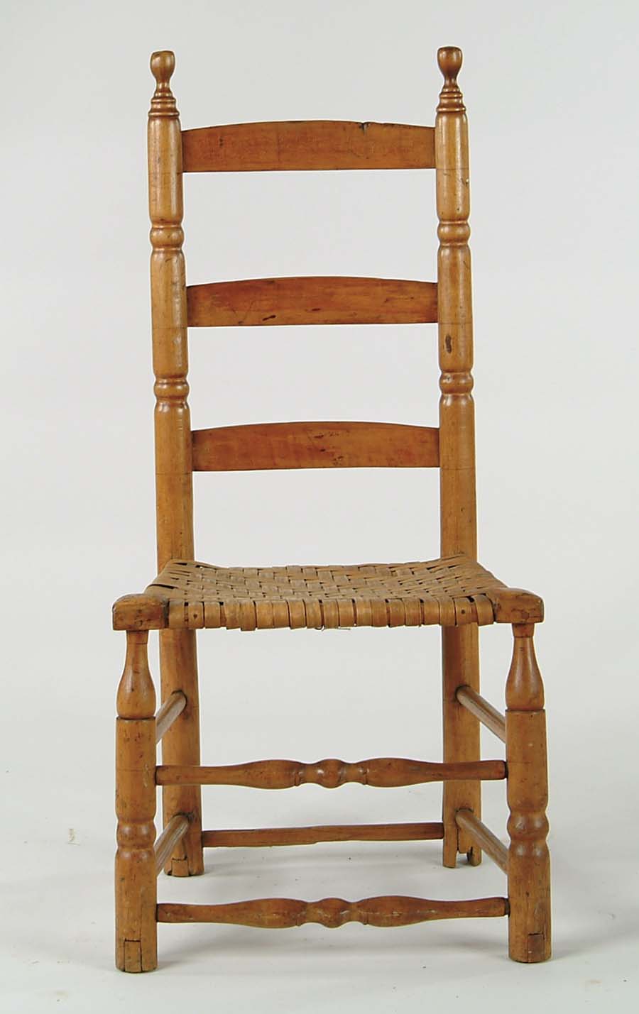 Appraisal: LADDERBACK SIDE CHAIR th Century Sausage turned with three horizontal