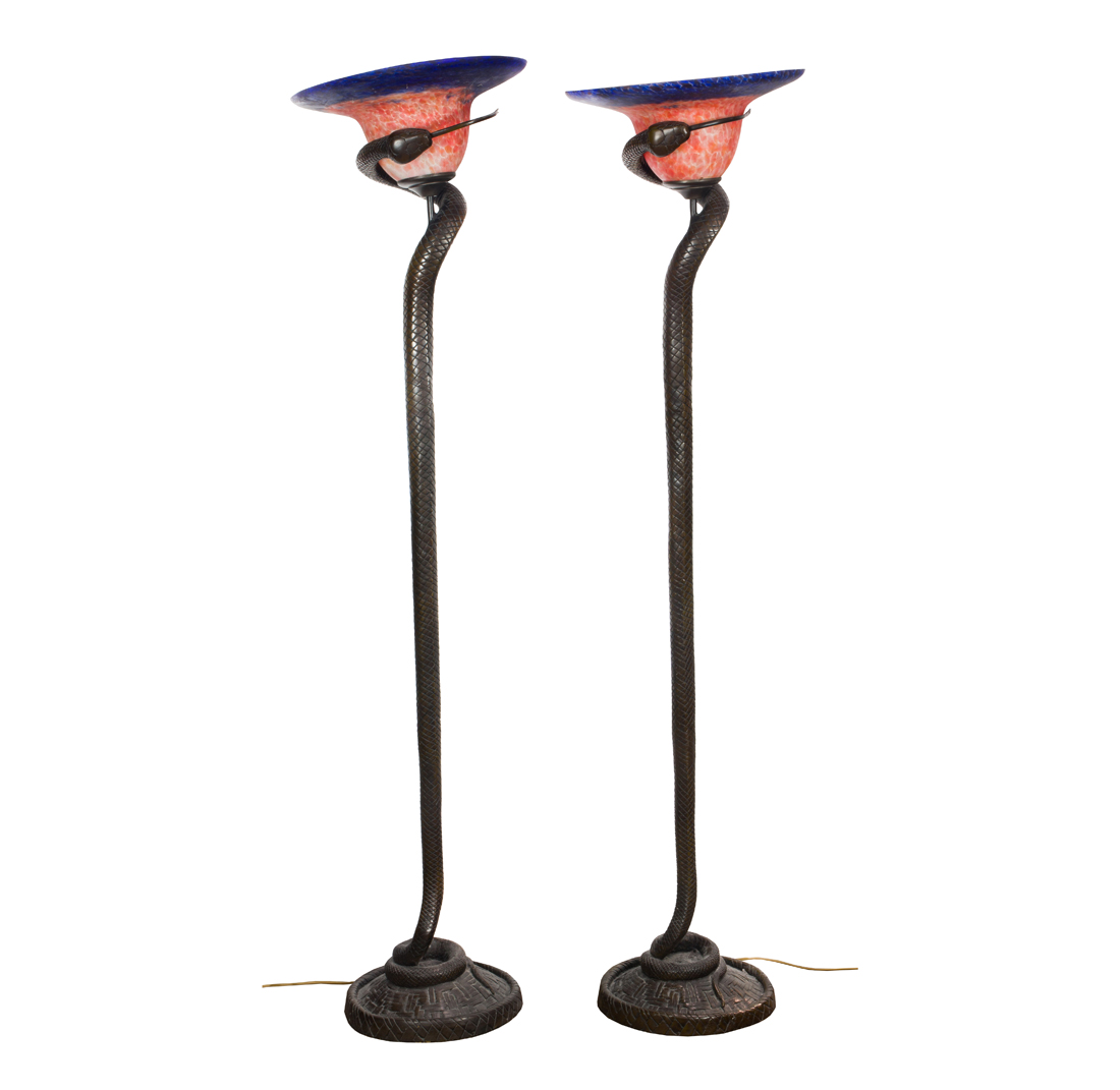 Appraisal: PAIR EDGAR BRANDT STYLE BRONZE FLOOR LAMPS Pair Edgar Brandt