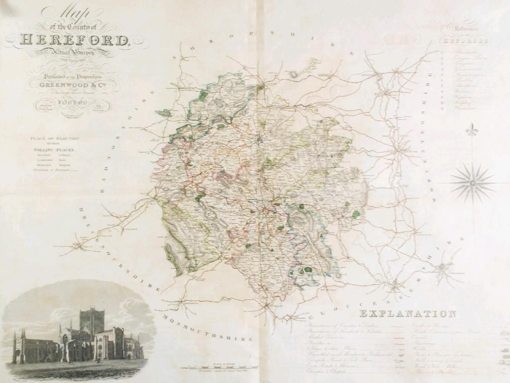 Appraisal: GREENWOOD AND CO ENGRAVED COUNTY MAP OF HEREFORD with Hereford