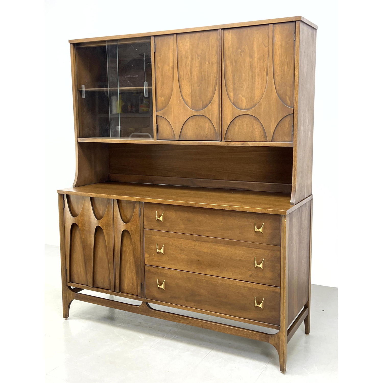 Appraisal: Broyhill Brasilia Part Credenza with China Top American Modern Walnut