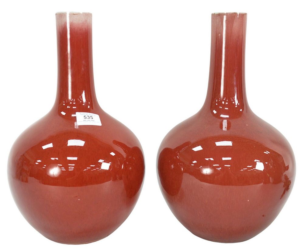 Appraisal: Pair of Chinese Oxblood Glazed Porcelain Gourd Vases drilled height