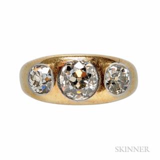 Appraisal: Antique Gold and Diamond Ring gypsy-set with three old European-cut