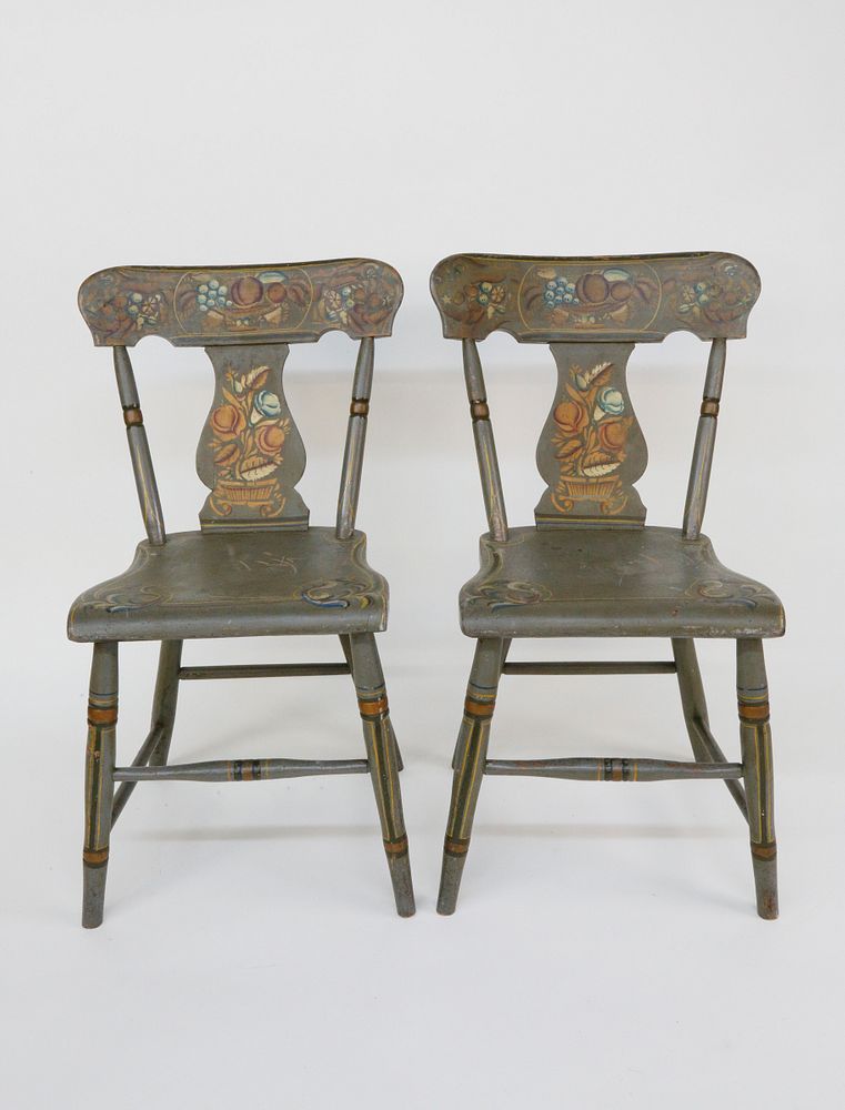 Appraisal: Pair of Decorated Pennsylvania Side Chairs circa Pair of Decorated