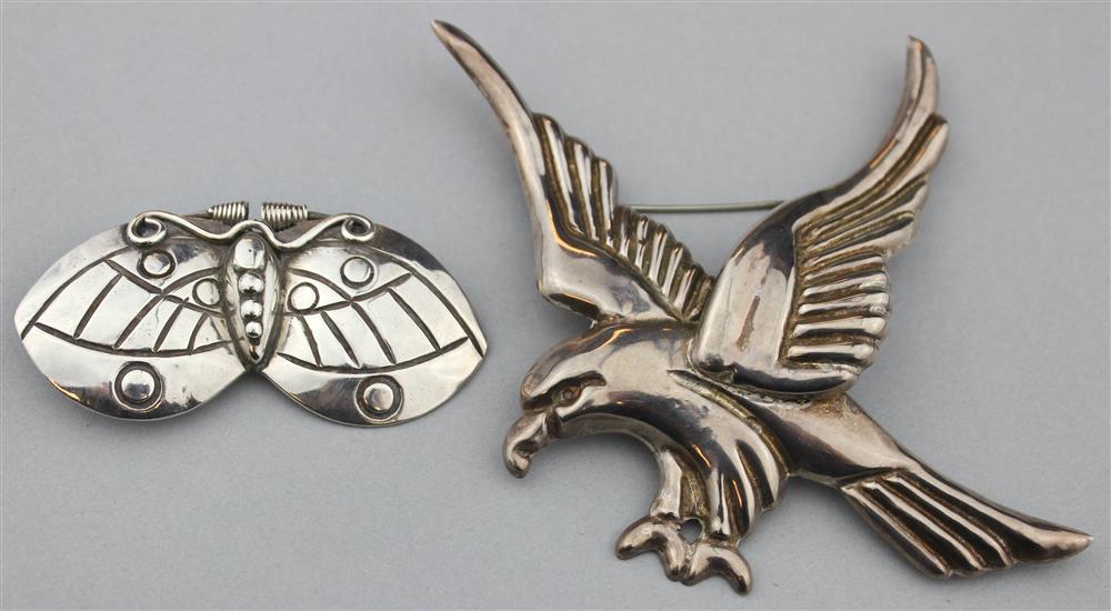 Appraisal: MEXICAN STERLING EAGLE BROOCH AND A BUTTERFLY BROOCH the eagle