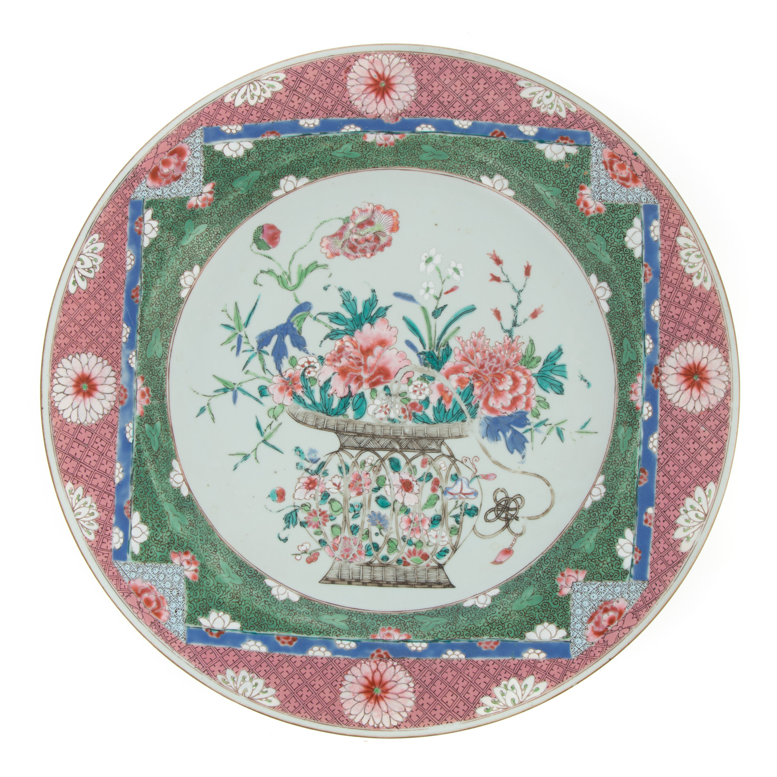 Appraisal: CHINESE EXPORT FAMILLE ROSE CHARGER Yongzheng Era circa beautifully decorated