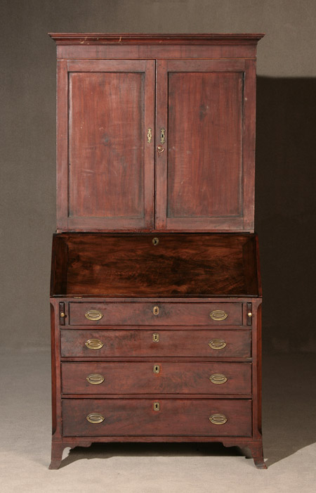 Appraisal: Federal Satinwood Inlaid Mahogany Slant-Front Secretary Bookcase Mid-Atlantic States Probably