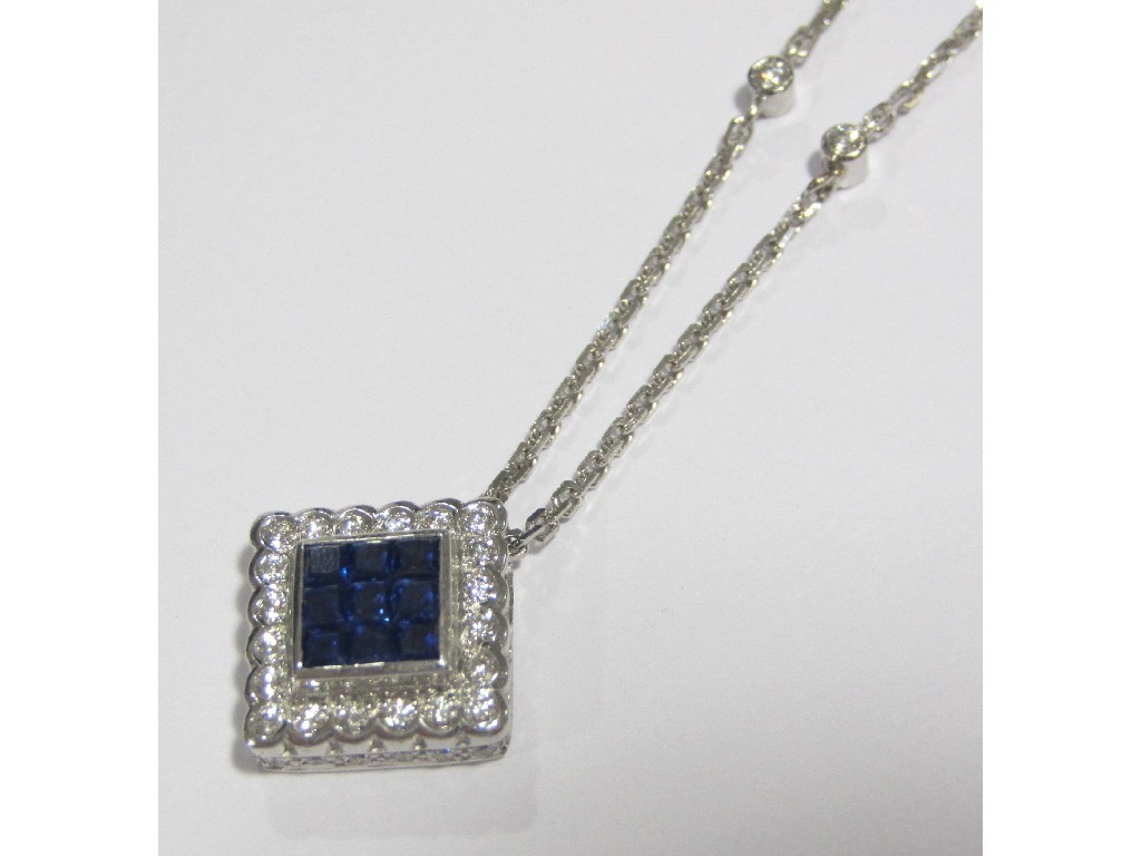 Appraisal: An ct gold sapphire and diamond square shaped pendant with