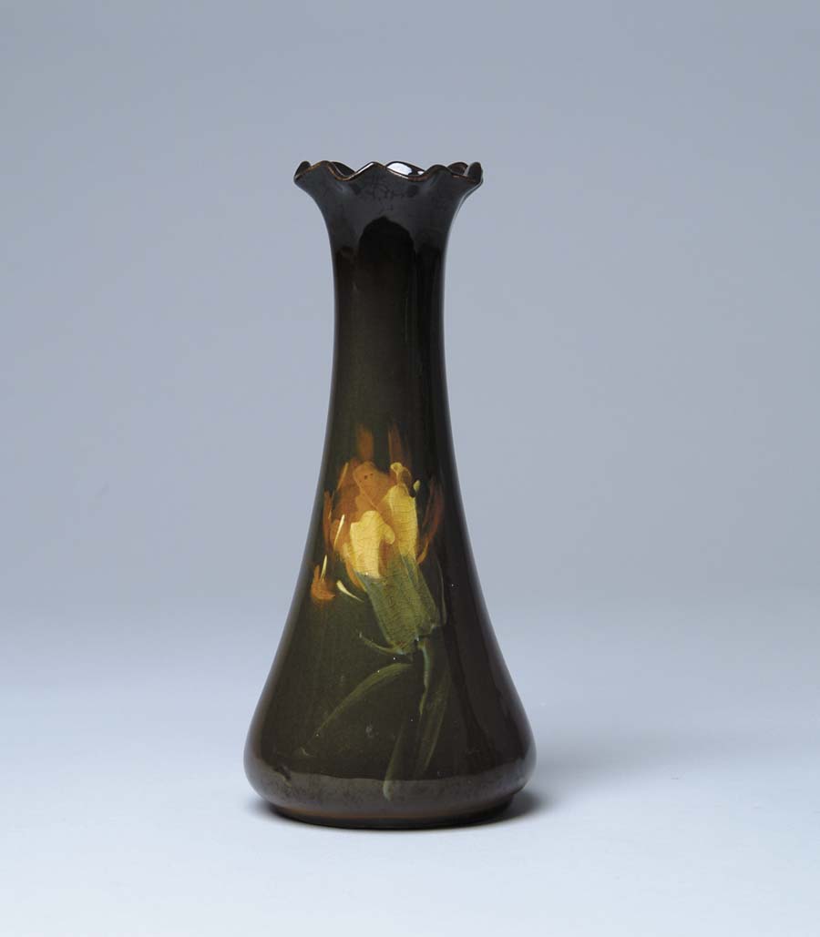 Appraisal: WELLER LOUWELSA VASE Fluted vase with a painted iris on