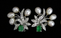 Appraisal: An Elegant Pair of Diamond Emerald and Pearl Earrings kt