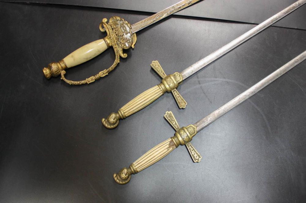 Appraisal: THREE FRATERNAL LODGE SWORDS Two are Knights of Pythias FCB