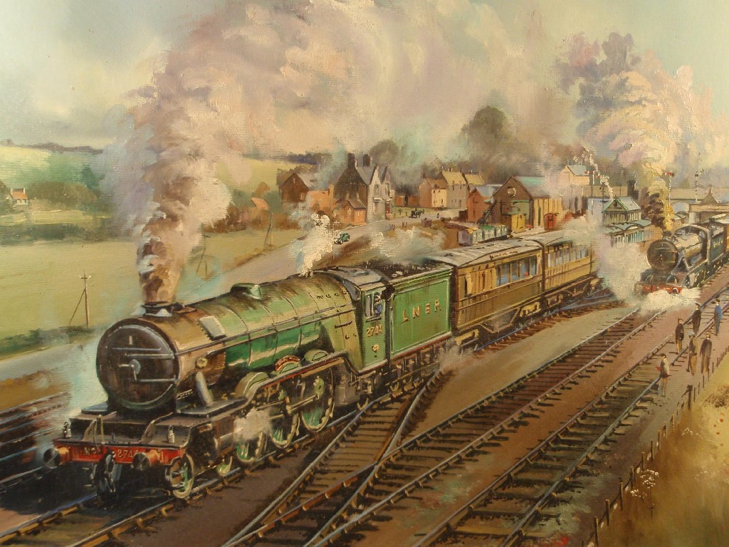 Appraisal: P Bradshaw LNER Grand Parade at Little Bytham oil on