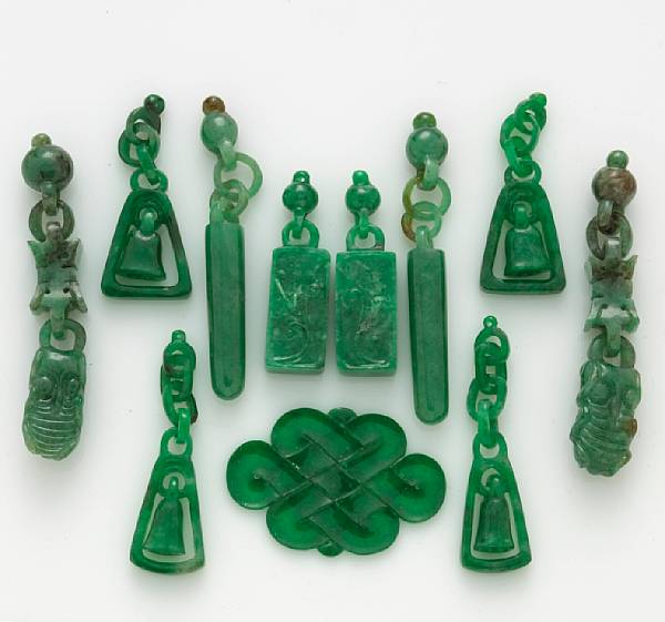 Appraisal: A collection of jadeite jade objects comprising eleven carvings