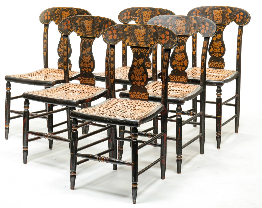 Appraisal: SIX AMERICAN DECORATED SIDE CHAIRS Second quarter th century mixed