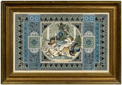 Appraisal: Arts and Crafts ceramic panel children in classical interior multiple