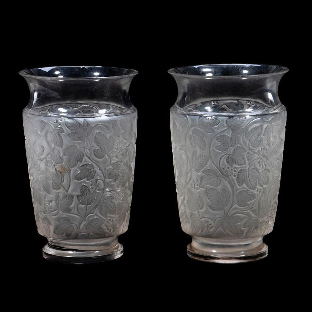 Appraisal: Pair Lalique Glass Vases Each clear and frosted glass vase