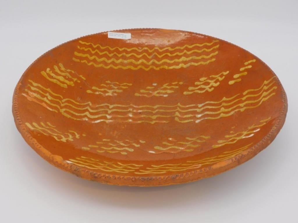 Appraisal: LARGE REDWARE CHARGER REPEATING WAVE DESIGN th c Shows chips