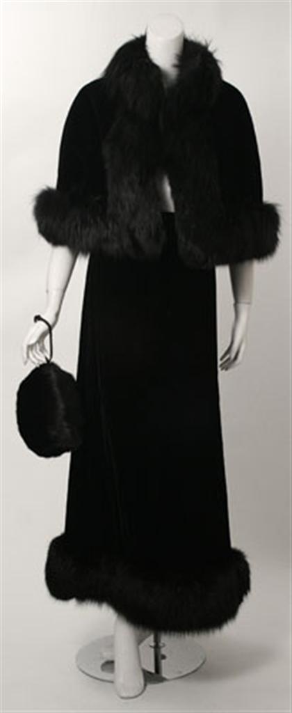 Appraisal: Black velvet and dyed fox ensemble s Shrug-style cropped jacket