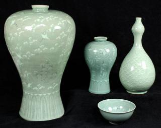 Appraisal: Korean Celadon Maebyeong Vases lot of Korean inlaid celadon ceramics