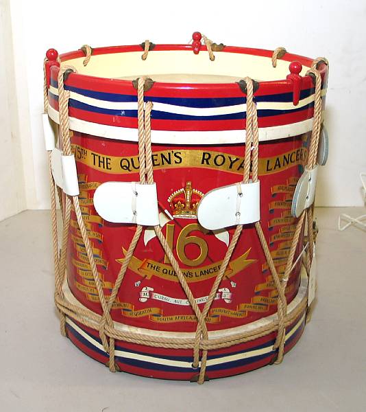 Appraisal: A contemporary British military drum Painted with the regimental insignia