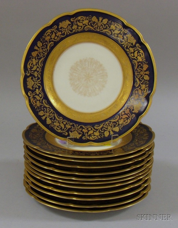 Appraisal: Set of Twelve Black Knight Gilt Transfer and Cobalt Banded