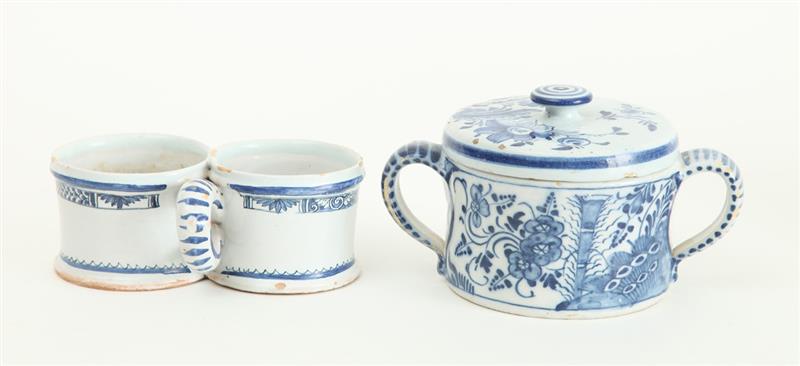 Appraisal: DUTCH DELFT BLUE AND WHITE CUP AND COVER AND A