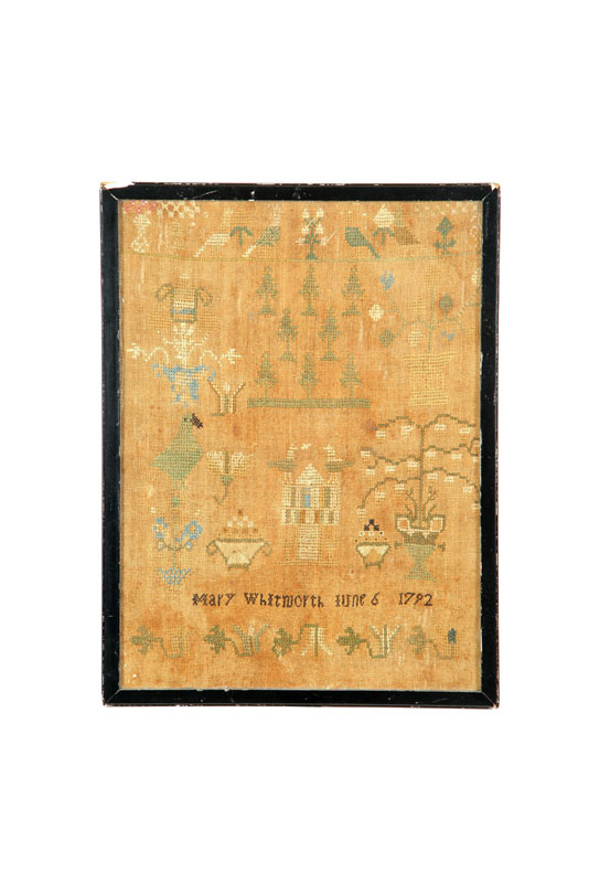 Appraisal: SAMPLER American or English silk on linen Mary Whitworth worked