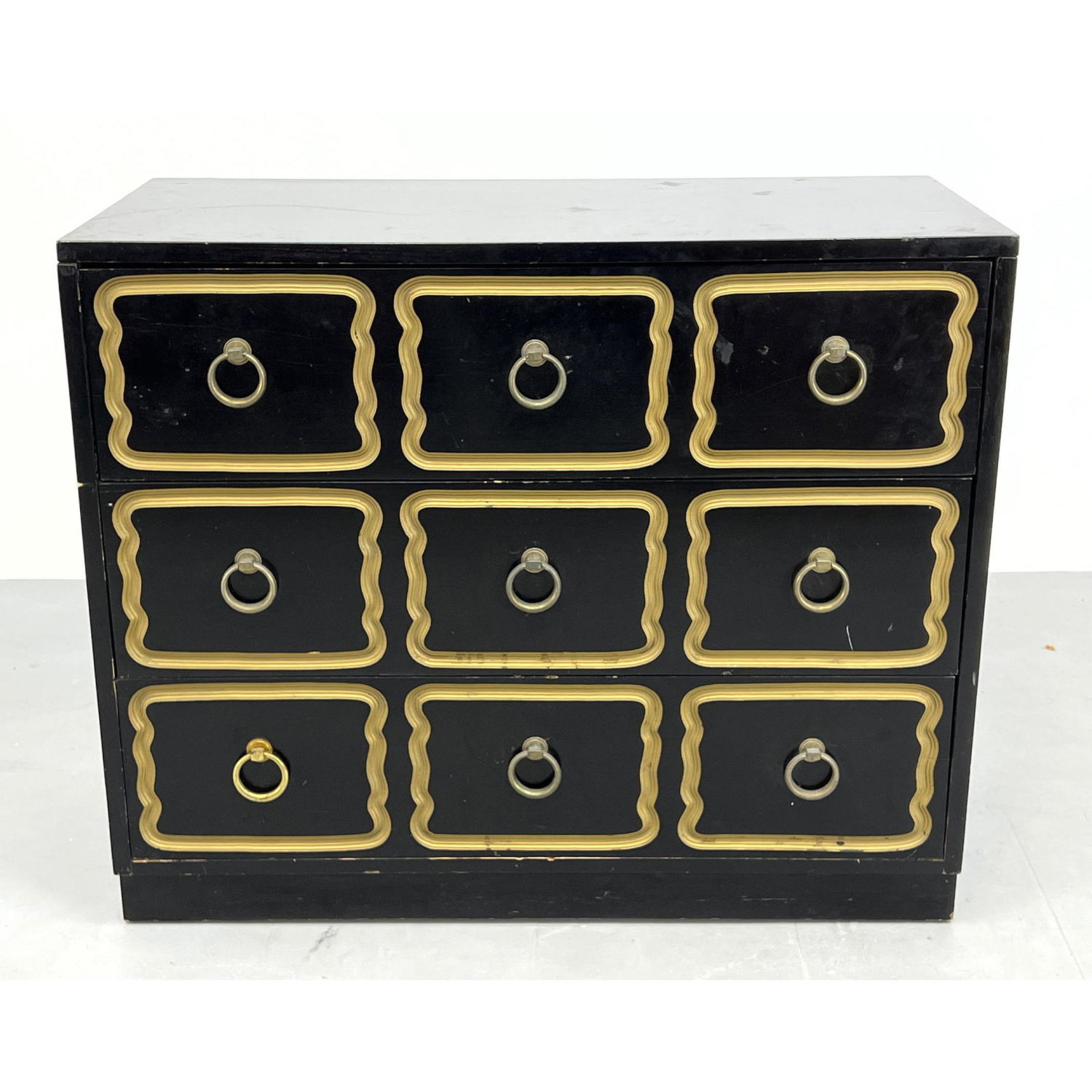 Appraisal: Dorothy Draper Style Chest Dresser Black and gold Dimensions H